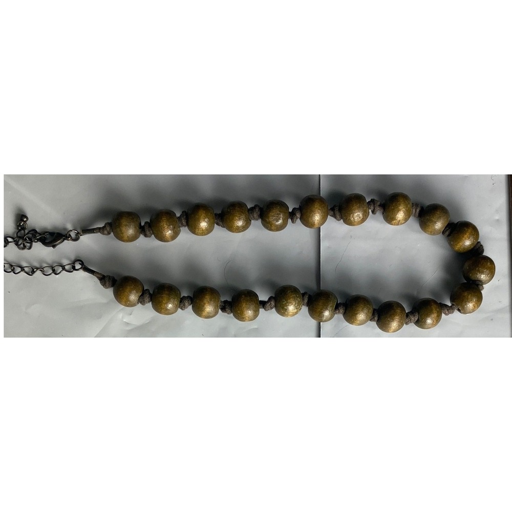 Chunky Beaded Necklace Antiqued Brass Tone Boho Statement
